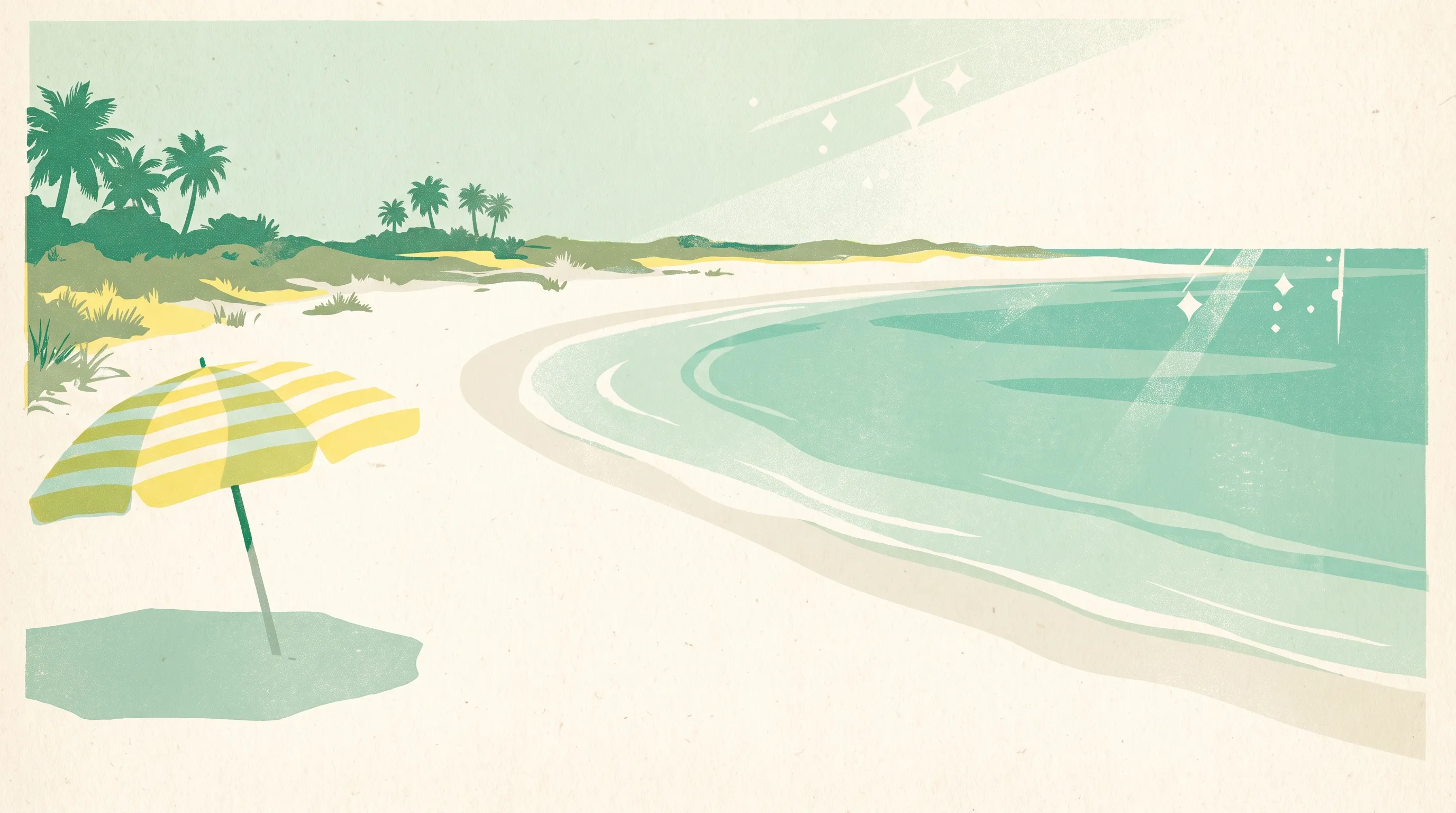 Vintage destination illustration of Miramar Beach, Florida, not a photograph of the rental